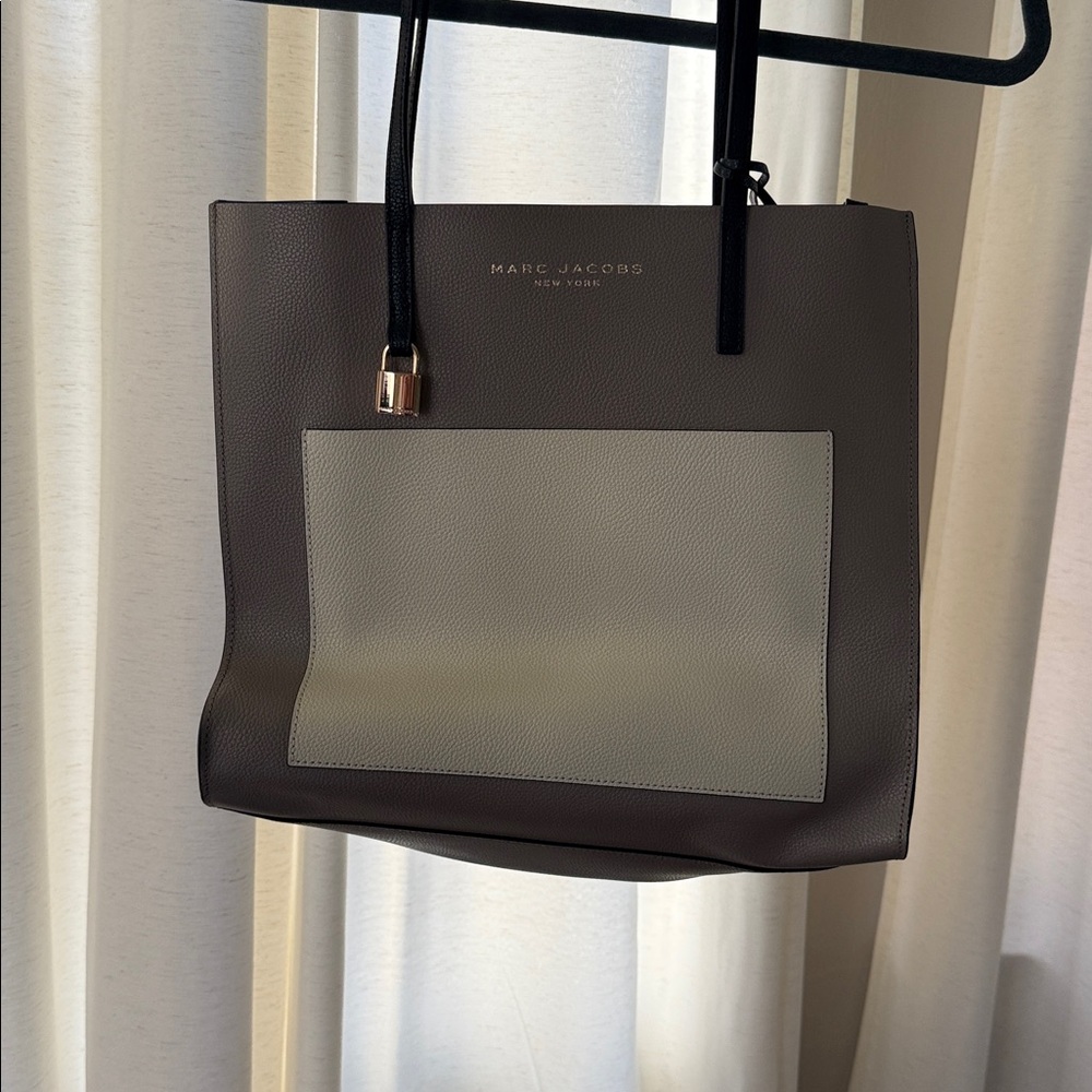 Marc Jacobs Taupe and Cream Leather Tote with Black Straps